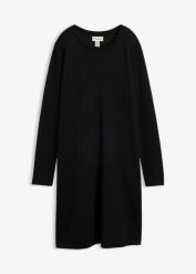 Sukienka T-shirtowa o linii litery A z mieszanki wiskozy. Czarne sukienki damskie bonprix, bez wzorów, z wiskozy, bez kołnierzyka, bez ramiączek. Za 124.99 zł.