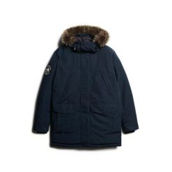 Parka z syntetycznym futrem Superdry Everest. Niebieskie parki męskie Superdry, na zimę, m, bez wzorów, z syntetyku, bez kołnierzyka, bez kaptura. W wyprzedaży za 755.90 zł.