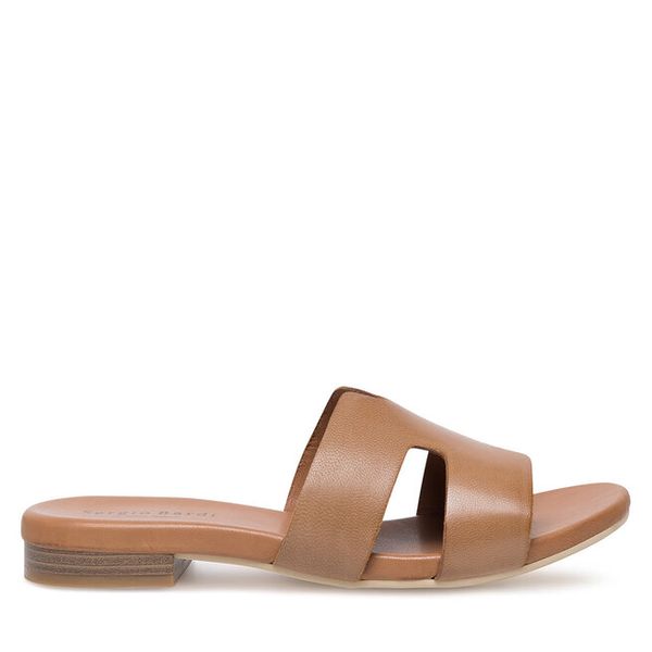 Klapki Sergio Bardi. Brązowe klapki damskie Sergio Bardi, bez wzorów, bez obcasa, bez zapięcia. Za 229.99 zł.