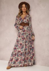 Beżowa Sukienka Demestra. Brązowe sukienki damskie Renee, na lato, l, bez wzorów, boho, bez kołnierzyka, bez ramiączek, maxi, kopertowe. Za 69.99 zł.