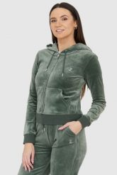 JUICY COUTURE Welurowa zielona bluza diamante hoodie. Zielone bluzy damskie Juicy Couture, s, bez wzorów, z weluru, bez ramiączek, bez kaptura. W wyprzedaży za 399.99 zł.