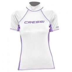 Koszulka do pływania damska Cressi Rash Guard S/SL. Białe bluzki damskie CRESSI, s, bez wzorów, sportowe, bez kołnierzyka, bez ramiączek. Za 76.99 zł.