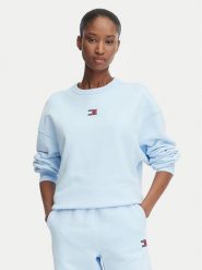 Tommy Jeans Bluza DW0DW17325 Niebieski jasny Regular Fit. Niebieskie bluzy damskie Tommy Jeans, l, bez wzorów, z bawełny, bez ramiączek, bez kaptura. Za 369.99 zł.