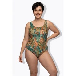 Damskie Strój kąpielowy motywy kwiatowe bez miękkich miseczek okrągły dekolt. Niebieskie stroje kąpielowe damskie Ulla Popken, plus size, bez wzorów, z elastanu. Za 199.99 zł.