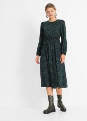 Sukienka midi w kwiaty. Czarne sukienki damskie bonprix, bez wzorów, bez kołnierzyka, bez ramiączek, midi. Za 159.99 zł.