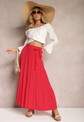 Czerwona Rozkloszowana Spódnica Maxi z Wiskozy z Materiałowymi Paskami Wintelis. Czerwone spódnice damskie Renee, na co dzień, na lato, l, bez wzorów, z materiału, eleganckie, maxi, dopasowane. Za 39.99 zł.