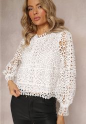 Biała Bluzka Koronkowa Nohames. Białe bluzki damskie Renee, m, bez wzorów, z koronki, bez kołnierzyka, bez ramiączek. Za 74.99 zł.