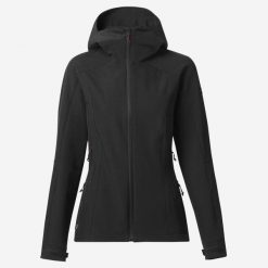 Kurtka turystyczna damska Softshell Forclaz MT500. Czarne kurtki sportowe damskie FORCLAZ, m, bez wzorów, z polaru, bez ramiączek, bez kaptura, trekkingowe. Za 249.99 zł.