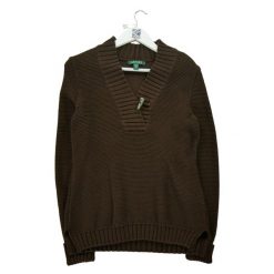 Brązowy sweter damski. Brązowe swetry nierozpinane damskie Ralph Lauren, l, bez wzorów, z materiału, eleganckie, bez kołnierzyka, bez ramiączek. Za 51.08 zł.