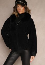 Czarna Bluza Rozpinana z Wełną i Wiskozą Ozdobiona Futerkiem Vesalttia. Czarne bluzy damskie Renee, na zimę, l, z aplikacjami, z jeansu, biznesowe, bez ramiączek, bez kaptura. Za 159.99 zł.