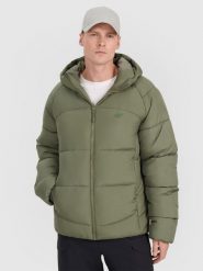 4F Kurtka puchowa z wypełnieniem syntetycznym męska - khaki 3XL. Brązowe kurtki męskie 4F, na zimę, m, bez wzorów, z dzianiny, klasyczne, z kapturem. Za 329.99 zł.