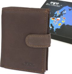 Beltimore Portfel duży skórzany brązowy pionowy z zapinką męski skóra Beltimore G72. Brązowe portfele męskie Beltimore, bez wzorów, ze skóry. Za 59.99 zł.