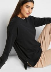 Bluza z mieszanki bawełny. Czarne bluzy damskie bonprix, bez wzorów, z bawełny, bez ramiączek, bez kaptura. Za 79.99 zł.