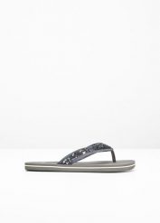 Klapki japonki. Szare klapki damskie bonprix, z aplikacjami, eleganckie, bez obcasa, bez zapięcia. Za 59.99 zł.