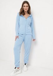 Jasnoniebieski 2-częściowy Komplet Dresowy Bluza z Kapturem Spodnie z Gumką w Pasie Regulowane Tellfana. Niebieskie bluzy damskie Born2be, s, bez wzorów, z dresówki, eleganckie, bez ramiączek, z kapturem. Za 79.99 zł.