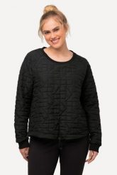 Damskie bluza pikowany wzór lamówka okrągły dekolt długi rękaw. Czarne bluzy damskie Ulla Popken, plus size, bez wzorów, z acetatu, bez ramiączek, bez kaptura. Za 279.99 zł.