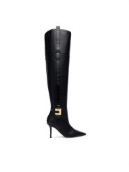 Elisabetta Franchi Kozaki SA-04L-56E2 Czarny. Czarne kozaki damskie Elisabetta Franchi, bez wzorów, ze skóry, bez obcasa, na szpilce, bez zapięcia. Za 4,329.00 zł.