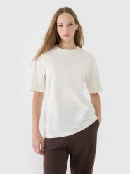 4F T-shirt oversize gładki damski - biały S. Białe t-shirty damskie 4F, s, bez wzorów, z bawełny, klasyczne, bez kołnierzyka, bez ramiączek. W wyprzedaży za 39.99 zł.