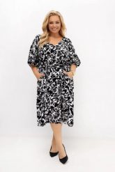 Sukienka Arie czarno-biała z paskiem | 100% kreszowana wiskoza | OVERSIZE PLUS SIZE LATO. Białe sukienki damskie Moda Size Plus Iwanek, do pracy, na lato, plus size, bez wzorów, z elastanu, biznesowe, bez kołnierzyka, plus size, bez ramiączek, mini, dopasowane. Za 329.90 zł.