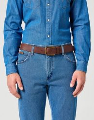 MĘSKI PASEK KLAMRA WRANGLER FULL GRAIN BELT DARK BROWN 112358072. Brązowe paski męskie Wrangler, klasyczne. Za 99.99 zł.