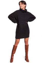 Antracytowy Oversizowy Sweter-Tunika z Golfem. Szare swetry nierozpinane damskie MOE, l, bez wzorów, z materiału, bez kołnierzyka, bez ramiączek. Za 203.90 zł.