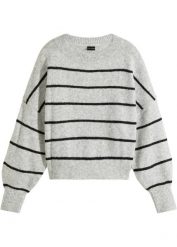 Sweter w paski. Czarne swetry nierozpinane damskie bonprix, bez wzorów, bez kołnierzyka, bez ramiączek. Za 107.99 zł.