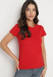Czerwony Bawełniany Klasyczny T-shirt Lunolia. Czerwone t-shirty damskie Born2be, l, bez wzorów, z bawełny, klasyczne, bez kołnierzyka, bez ramiączek. Za 39.99 zł.