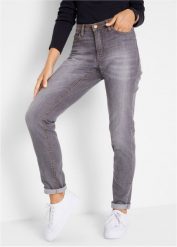 Dżinsy Mom mid waist, komfort-stretch. Szare jeansy damskie bonprix, bez wzorów, z jeansu. Za 97.99 zł.