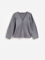 Kardigan z dodatkiem wiskozy - szary. Szare kardigany damskie Reserved, l, bez wzorów, z dzianiny, bez kołnierzyka. Za 159.99 zł.