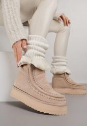 Beżowe Śniegowce z Przeszyciami Oliwedea. Brązowe śniegowce damskie Born2be, z jeansu, bez zapięcia. Za 159.99 zł.