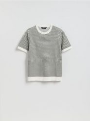 Strukturalny sweter z krótkim rękawem - jasnoszary. Szare swetry męskie Reserved, l, bez wzorów, z bawełny, bez kołnierzyka, bez ramiączek. Za 99.99 zł.