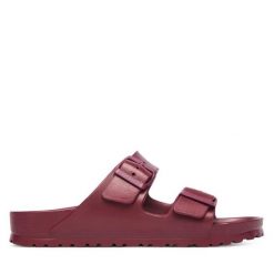 Klapki Birkenstock. Czerwone klapki damskie Birkenstock, bez wzorów, bez obcasa, bez zapięcia. Za 249.99 zł.