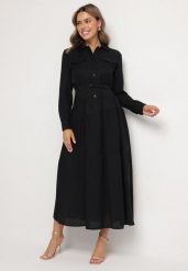 Czarna Wiskozowa Sukienka Ozdobiona Paskiem i Guzikami Ronitte. Czarne sukienki damskie Born2be, na co dzień, na lato, l, bez wzorów, z wiskozy, eleganckie, bez kołnierzyka, bez ramiączek, maxi. Za 149.99 zł.