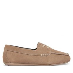 Półbuty HUGO. Brązowe półbuty damskie Hugo, bez wzorów, bez obcasa, na płaskiej podeszwie, bez zapięcia. Za 699.99 zł.