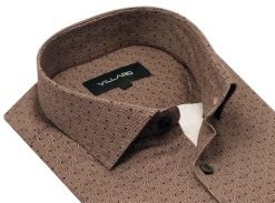 Brązowa / miedziana koszula męska VILLARO N015. Brązowe koszule męskie Mmer / Villaro - Koszule męskie, m, bez wzorów, z bawełny, casualowe, bez kołnierzyka, bez ramiączek. W wyprzedaży za 198.00 zł.