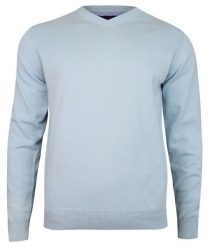 Sweter w Serek, Niebieski, Błękitny (V-neck) -Adriano Guinari- Klasyczny, Męski. Niebieskie swetry męskie Adriano Guinari, m, bez wzorów, z bawełny, biznesowe, bez kołnierzyka, bez ramiączek. Za 159.00 zł.