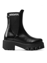 Patrizia Pepe Botki CY9814/L011-K103 Czarny. Czarne botki damskie Patrizia Pepe, bez wzorów, ze skóry, bez obcasa, na słupku, bez zapięcia. Za 1,339.00 zł.