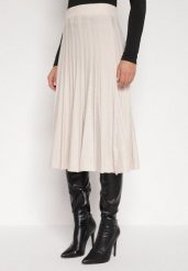 Beżowa Rozkloszowana Plisowana Spódnica Dzianinowa Tussana. Brązowe spódnice damskie Born2be, do pracy, l, bez wzorów, z dzianiny, biznesowe, z podwyższonym stanem, midi, proste. Za 79.99 zł.