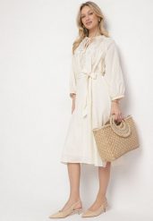 Beżowa Bawełniana Sukienka Boho z Haftem i Wiązanym Paskiem Gonisea. Brązowe sukienki damskie Born2be, na co dzień, na lato, l, bez wzorów, z bawełny, boho, bez kołnierzyka, bez ramiączek, midi. Za 169.99 zł.