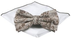Mucha Męska z Poszetką (Zestaw) - Chattier - Odcienie Beżów, Wzór Orientalny. Krawaty i muchy Chattier, bez wzorów, eleganckie. Za 59.00 zł.
