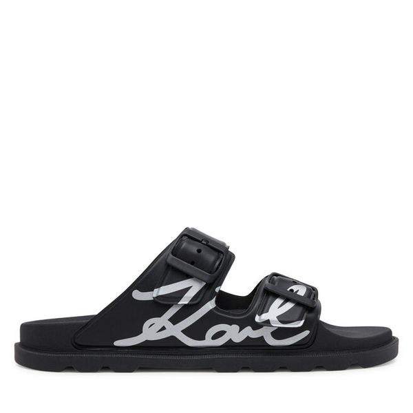 Klapki KARL LAGERFELD. Czarne klapki damskie KARL LAGERFELD, bez wzorów, bez obcasa, bez zapięcia. Za 519.99 zł.