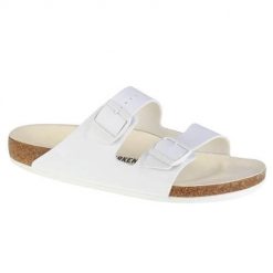 Klapki unisex Birkenstock Arizona BF. Białe klapki męskie Birkenstock, bez wzorów, z materiału, bez zapięcia. Za 329.00 zł.