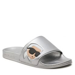 Klapki KARL LAGERFELD. Szare klapki damskie KARL LAGERFELD, bez wzorów, bez obcasa, bez zapięcia. Za 179.99 zł.