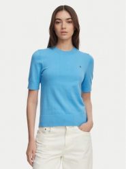 Tommy Hilfiger Sweter WW0WW49705 Niebieski Slim Fit. Niebieskie swetry nierozpinane damskie Tommy Hilfiger, m, bez wzorów, z bawełny, bez kołnierzyka, bez ramiączek. Za 234.99 zł.