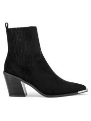 DeeZee Botki HY9057-5 Czarny. Czarne botki damskie DeeZee, bez wzorów, z materiału, bez obcasa, na słupku, bez zapięcia. Za 199.99 zł.