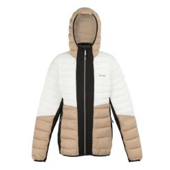 Damska kurtka z kapturem Regatta Leedre Hybrid. Białe kurtki sportowe damskie Regatta, bez wzorów, z puchu, bez ramiączek, z kapturem, trekkingowe. Za 352.50 zł.