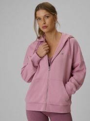 4F Bluza dresowa loose z kapturem damska - różowa XS. Czerwone bluzy damskie 4F, xs, bez wzorów, z dresówki, bez ramiączek, z kapturem. Za 159.99 zł.