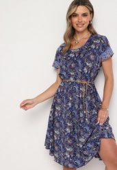 Granatowa Wiskozowa Sukienka Rozkloszowana we Wzór Paisley Mastis. Niebieskie sukienki damskie Born2be, na imprezę, uniwersalny, bez wzorów, z wiskozy, eleganckie, bez kołnierzyka, bez ramiączek, midi, rozkloszowane. Za 49.99 zł.