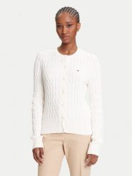 Tommy Hilfiger Kardigan WW0WW46514 Écru Regular Fit. Kardigany damskie Tommy Hilfiger, xxl, bez wzorów, z bawełny, bez kołnierzyka. Za 459.99 zł.