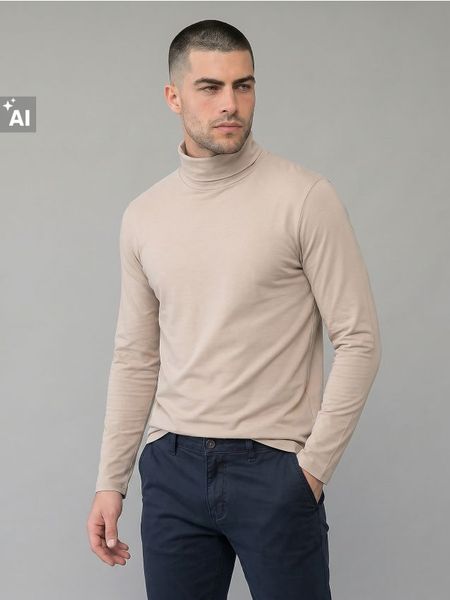 Bawełniany golf basic - beżowy. Brązowe swetry męskie Sinsay, l, bez wzorów, z bawełny, bez kołnierzyka, bez ramiączek. Za 29.99 zł.